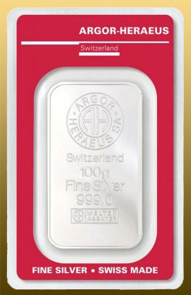 Silver bar 50 gramov 999/1000 Ag Argor-Heraeus - veľmi pekné, zatavené ako kartčka s certifikátom