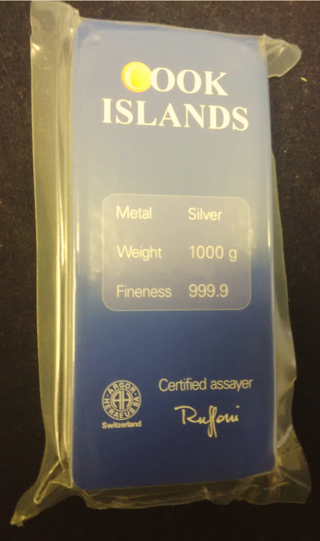 Silver bar 1 kg 999,9/1000 Ag Argor-Heraeus - Fiji