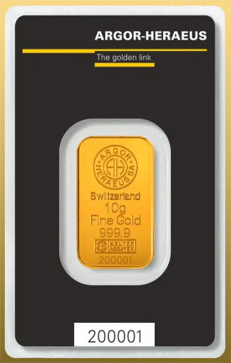 Tehlička 10 g - 999,9/1000 Au Argor-Heraeus - Kinebar