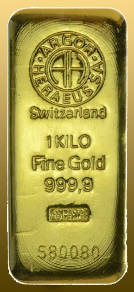 Zlatá tehla 1 kg 999,9/1000 Au Argor-Heraus