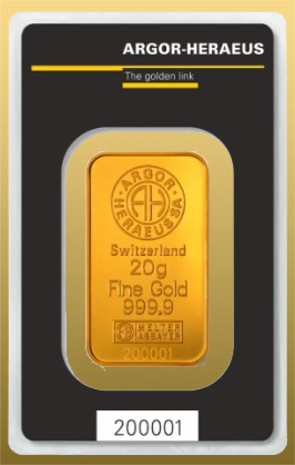 Tehlička 20 g 999,9/1000 Au Argor-Heraeus - Kinebar