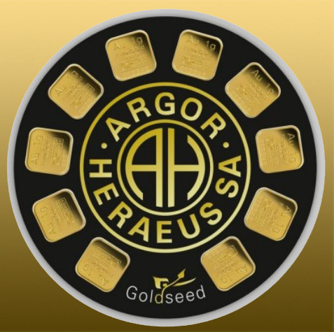 10x 1 g Argor-Heraeus (kruh) - 999,9/1000 Au