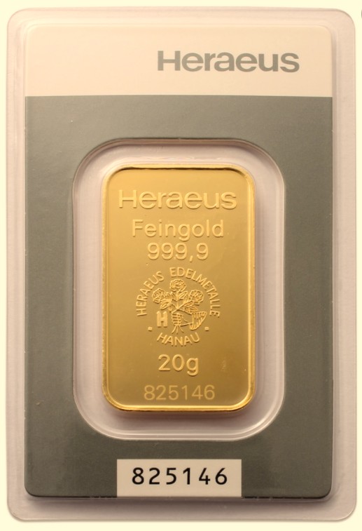 Tehlička 20 g 999,9/1000 Au - Heraeus