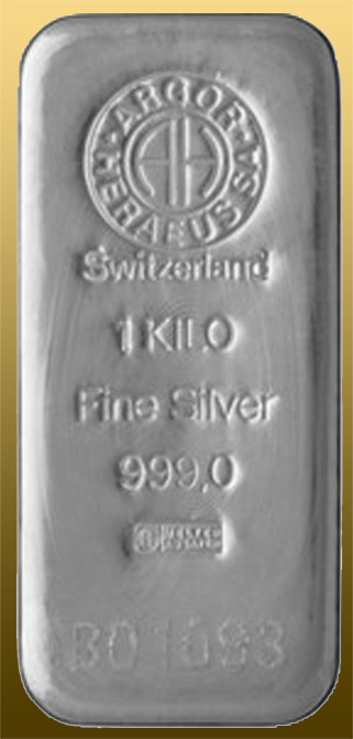 Silver bar 1 kg 999/1000 Ag Argor-Heraeus