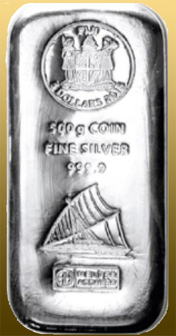 Silver bar 500 gram 999/1000 Ag Argor-Heraeus - FIJI - odlievané, zatavené vo fólií - s certifikátom