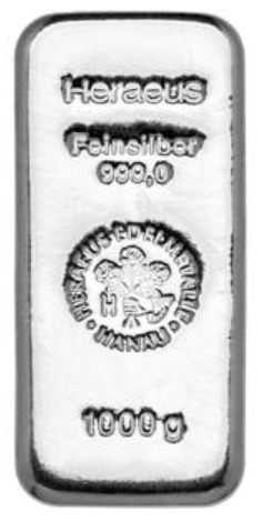 Silver bar 1 kg 999/1000 Ag Argor-Heraeus