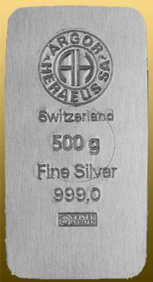 Silver bar 500 gramov 999/1000 Ag Heraeus - odlievané