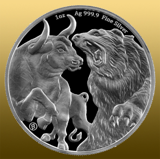 Silver 1 Oz Bull and Bear - ročník 2021 999,9/1000 Ag
