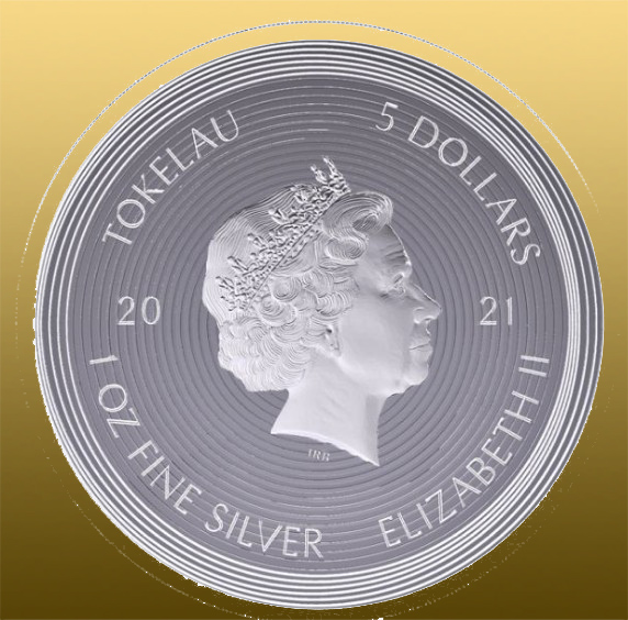 Silver 1 Oz Icon 2021 - Špeciálna holografická minca. Z rubovej strany je obraz Mony Lízy, ktorý sa mení na nápis 