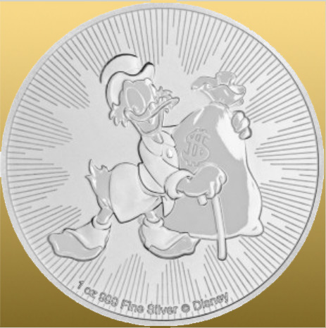 Silver 1 Oz Káčer Donald, 999/1000 Ag - minca je dodávaná v ochrannom plastovom obale