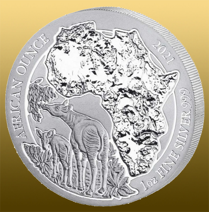 Silver Rwanda Okapi 1 Oz ročník 2021 999/1000 Ag
