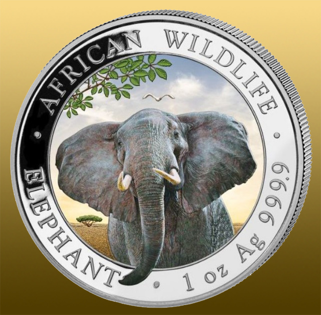 Somalia Elephant KOLOROVANÝ - 2021 999/1000 Ag