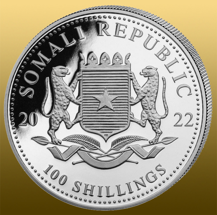 Somalia 1 Oz Elephant - 2022 POZLÁTENÝ 999/1000 Ag - každý rok sa razí s iným vyobrazením slonov