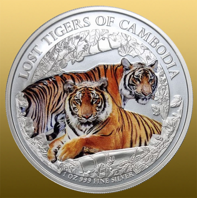 Kambodia 1 Oz Tiger Colorovaný 999/1000 Ag