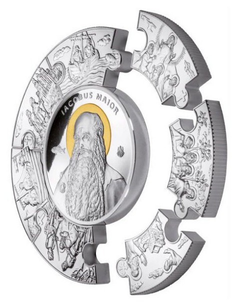Silver Tokelau 1 kg Puzzle Coin Proof St. James 2014 - minca v rozoberatelnom plastovom obale (bublinke) - horná časť mince sa dá rozobrať ako puzzle