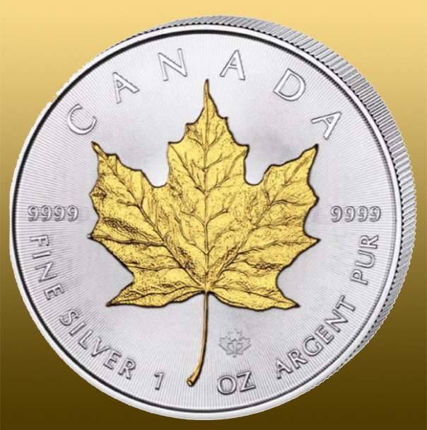 Silver 1 Oz Maple Leaf POZLÁTENÝ 999/1000 Ag - ročník 2021