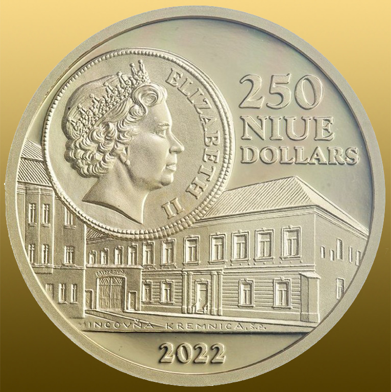 10 Dukát - KREMNICA - 250 Dollars 34,9 g - 986/1000 Au = 34,41 g čistého Au - minca je v DARČEKOVOM BALENÍ - priehľadný, plastový, na magnet rozoberateľný obal + papierový prebal s popísanými parametrami